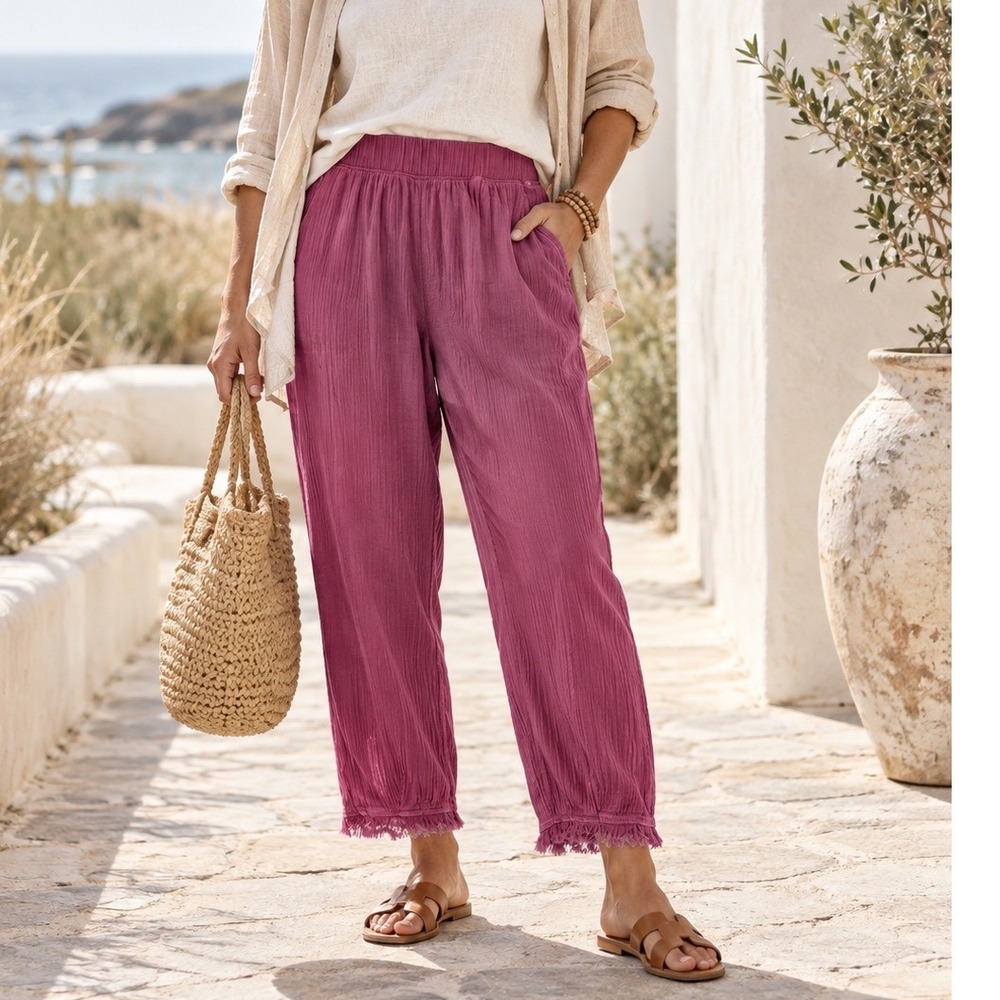 prAna Hideaways Pants M Berry Pink Cotton Gauze Lagenlook Barrel Boho Coastal